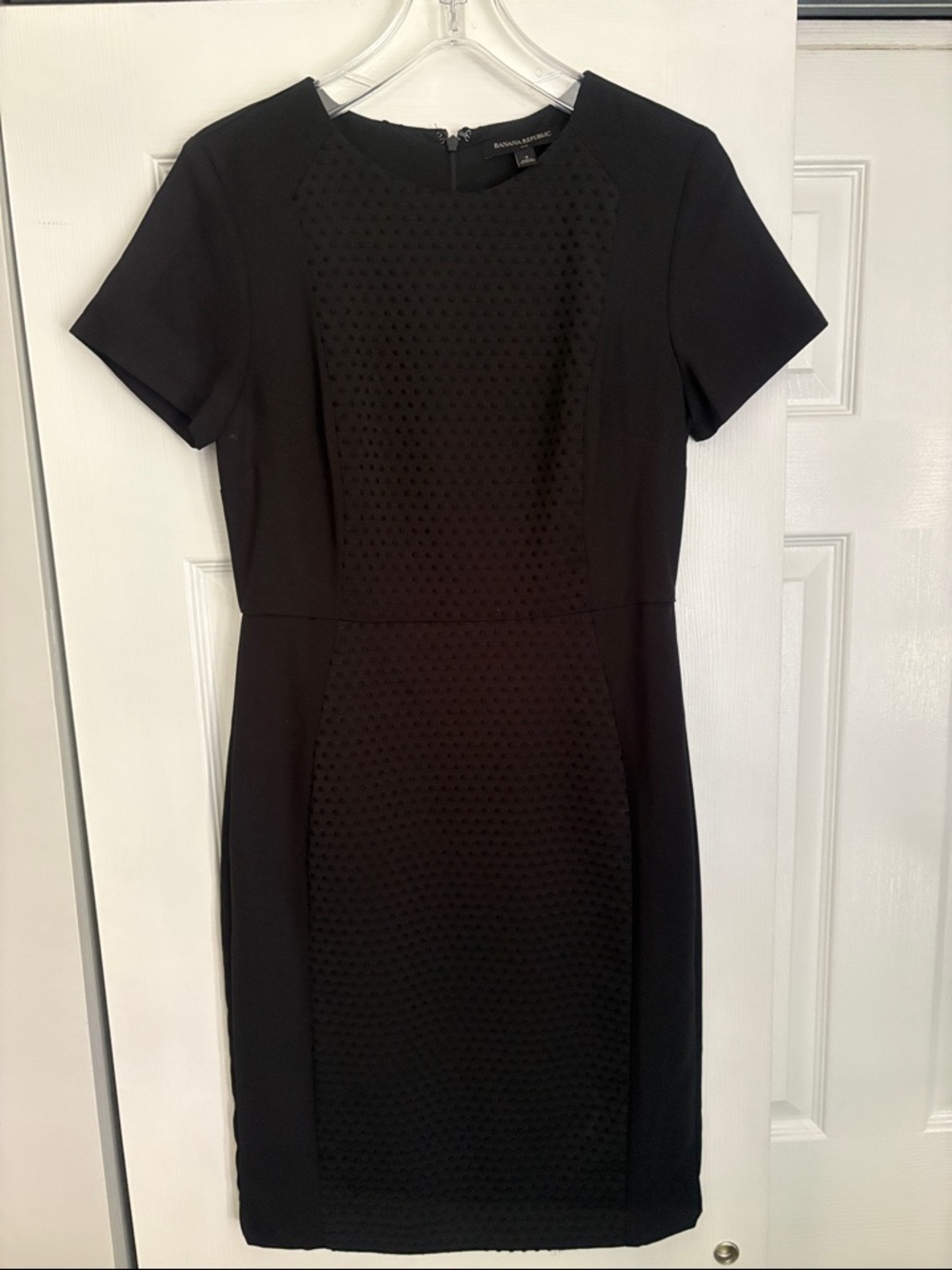 Banana Republic Black Short-Sleeve Midi Sheath Dress